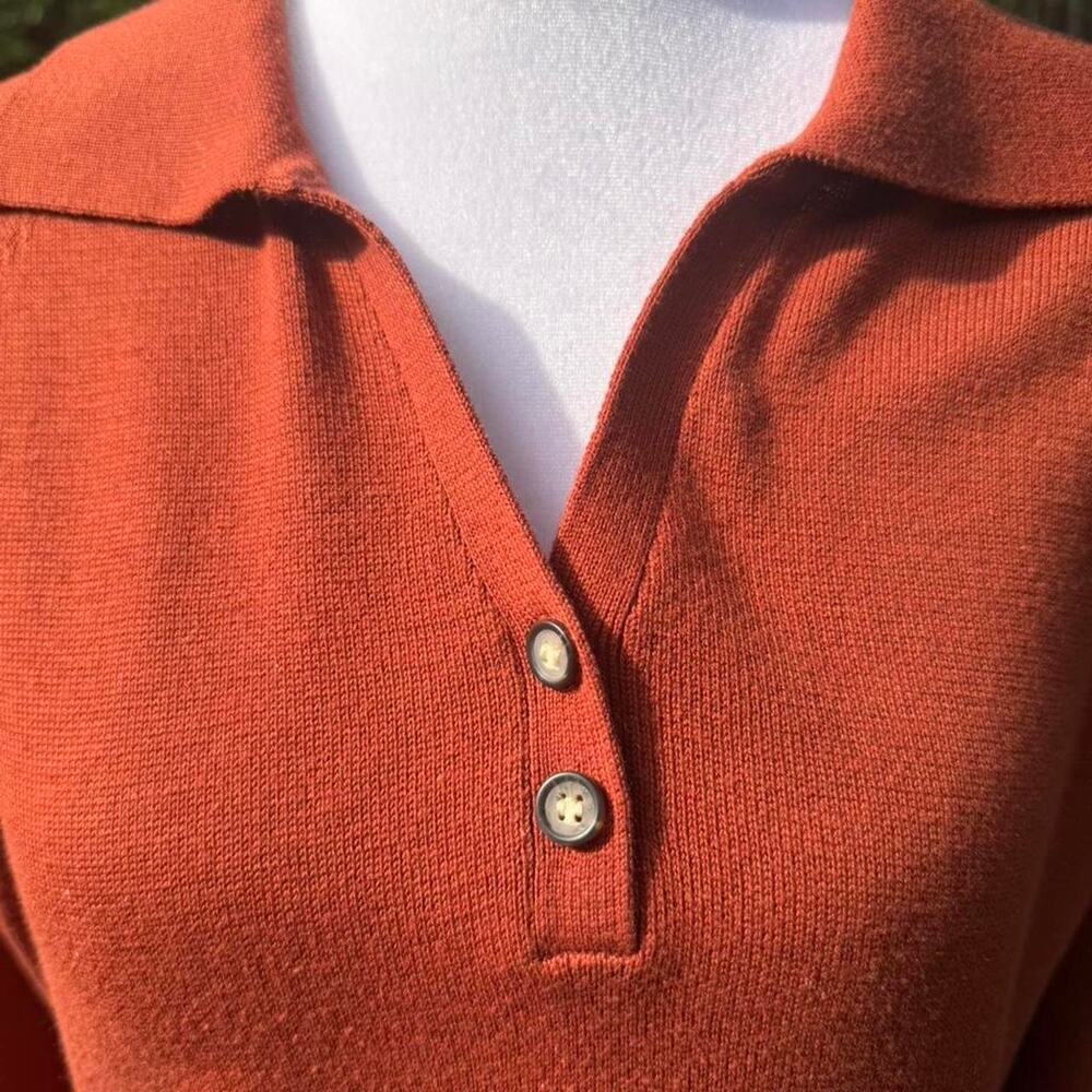 Teddi Rust Embroidered Knit Polo Sweater Cottagecore Autumn Floral Fall - Picture 3 of 8